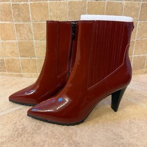NWT Donald Pliner Deniz Crinkle Patent Heel Booties, Oxblood Red
